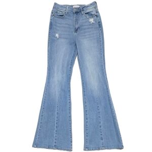 Cello High Rise Super Flare Jeans Shadow Pocket Distressed Light Wash Size 5